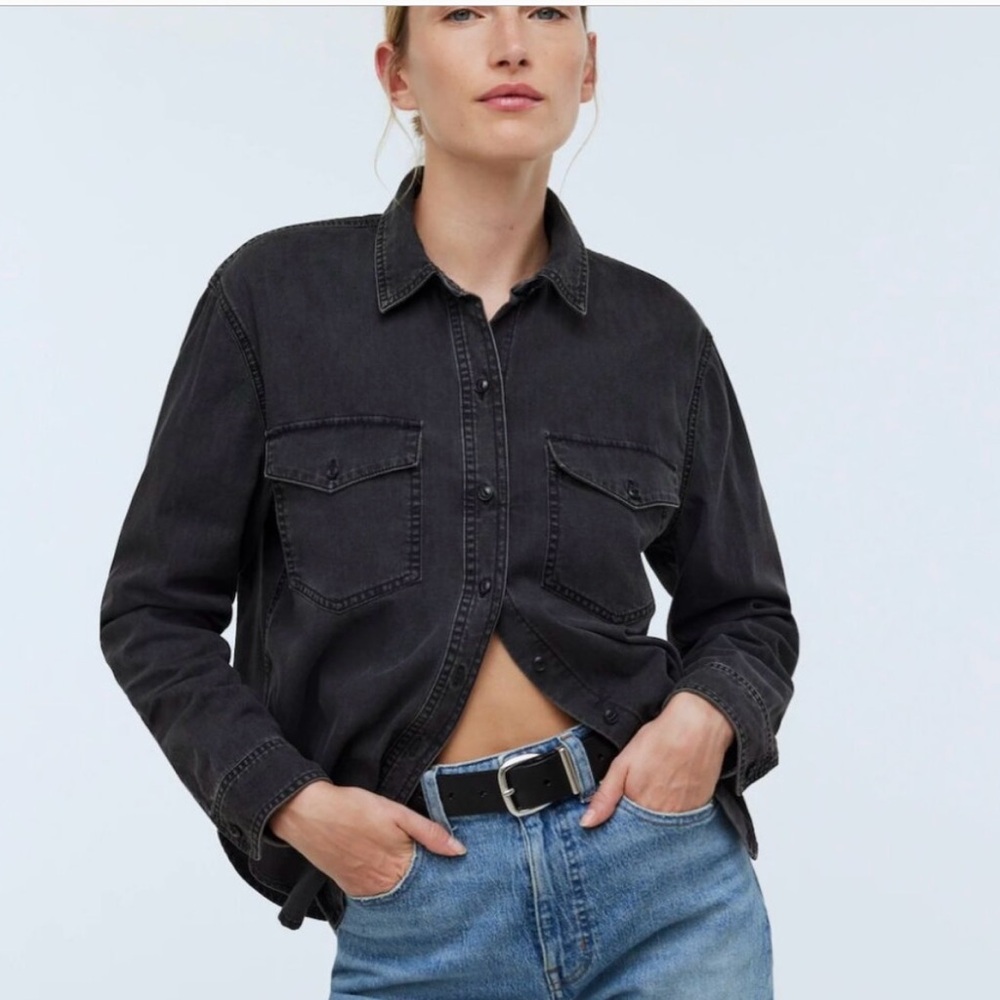 NWT Madewell Denim Western Button-Up Shirt in Lunar Wash Black Size L